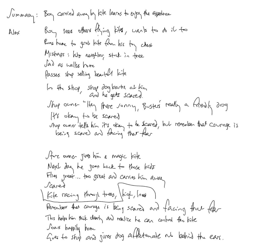 Handwritten draft of the story